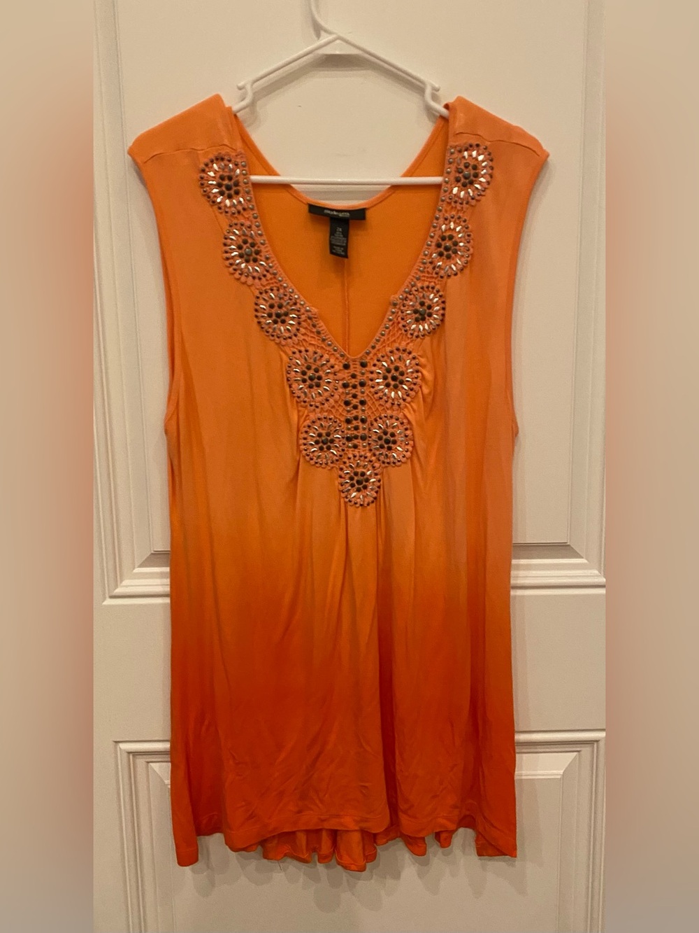 Style & Co. Orange Beaded V-Neck Sleeveless Tank